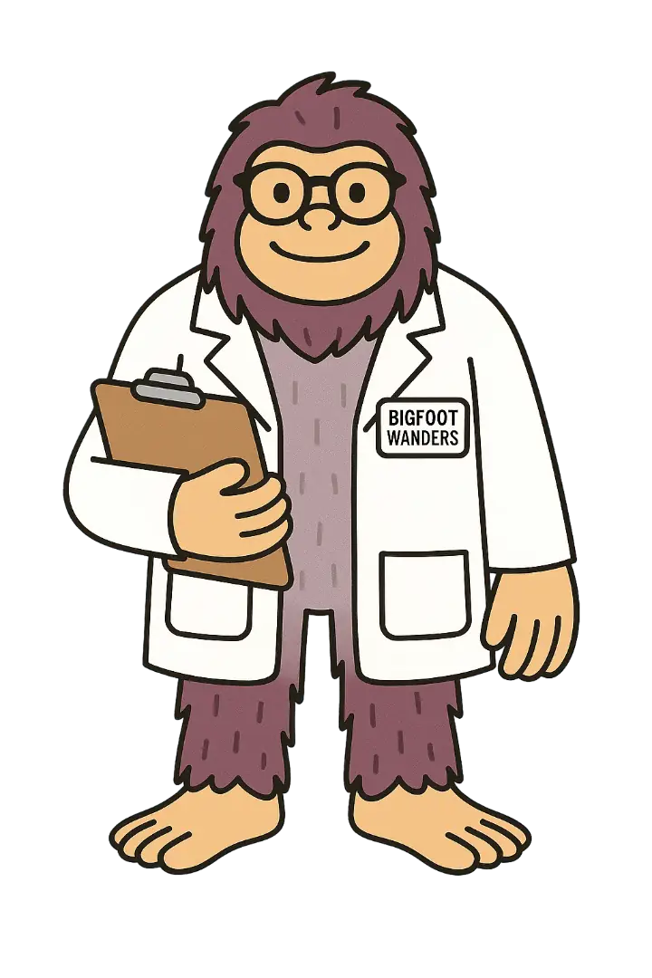 Bigfoot in a lab coat, holding a clipboard