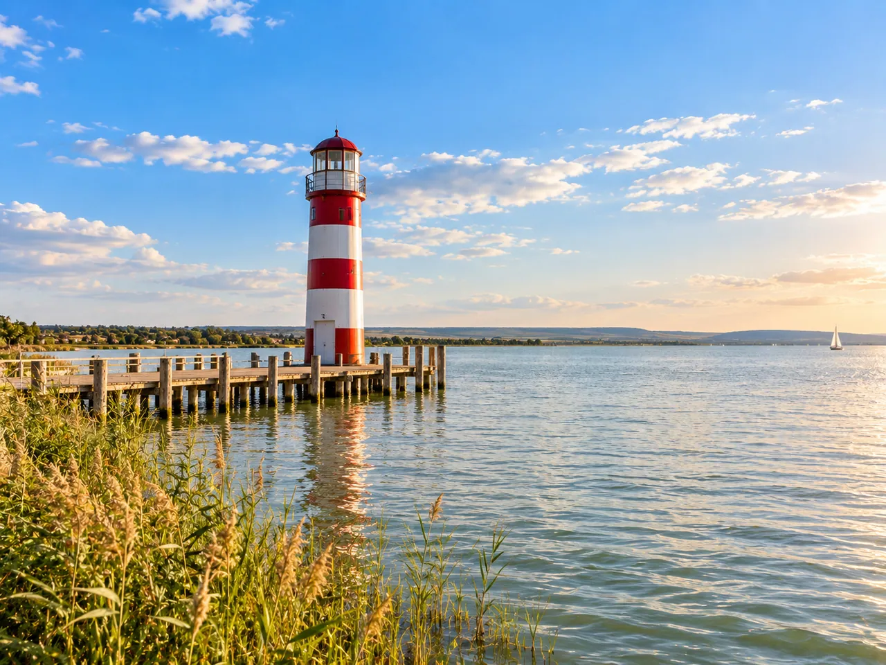 Illustration of Podersdorf lighthouse on the eastern shore of Lake Neusiedl