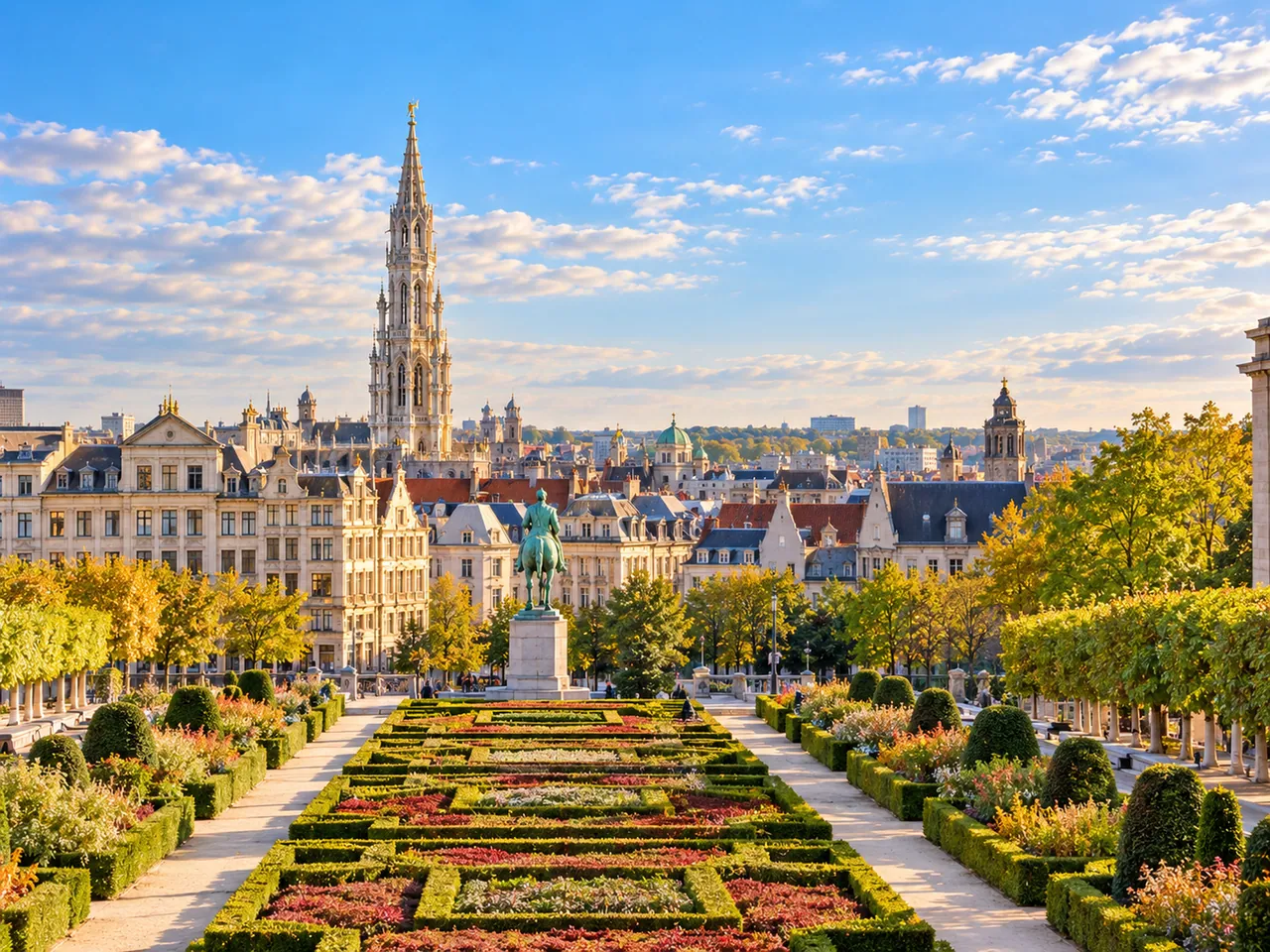 Illustration of Mont des Arts garden axis toward Brussels Town Hall