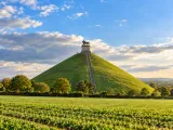 Illustration of The Lion's Mound at Waterloo from the lower battlefield