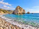 Illustration of Petra tou Romiou from the western pebble beach