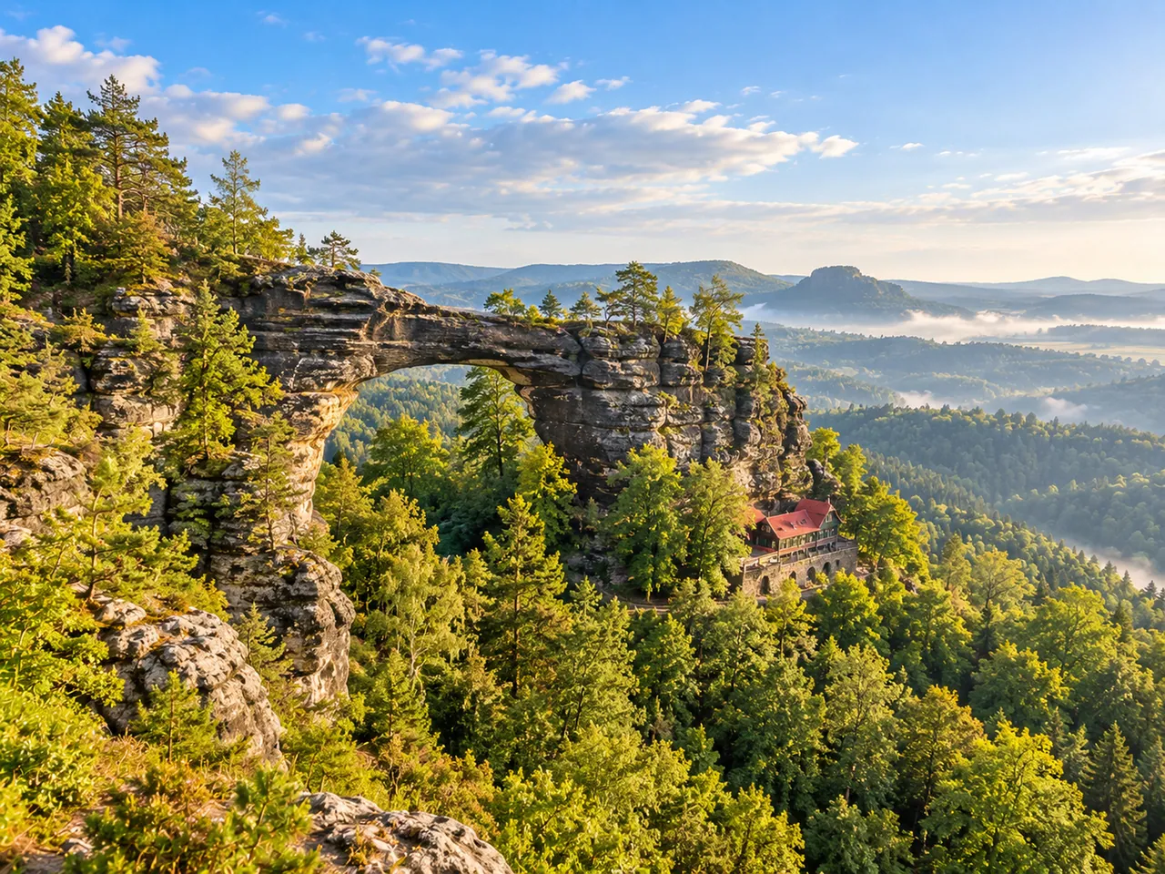 Illustration of Pravčická brána and Falcon's Nest in Bohemian Switzerland