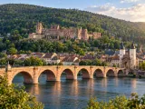 Illustration of Heidelberg Old Bridge, Old Town and castle from the north bank