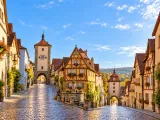 Illustration of Middle Franconian medieval old-town streetscape in Rothenburg