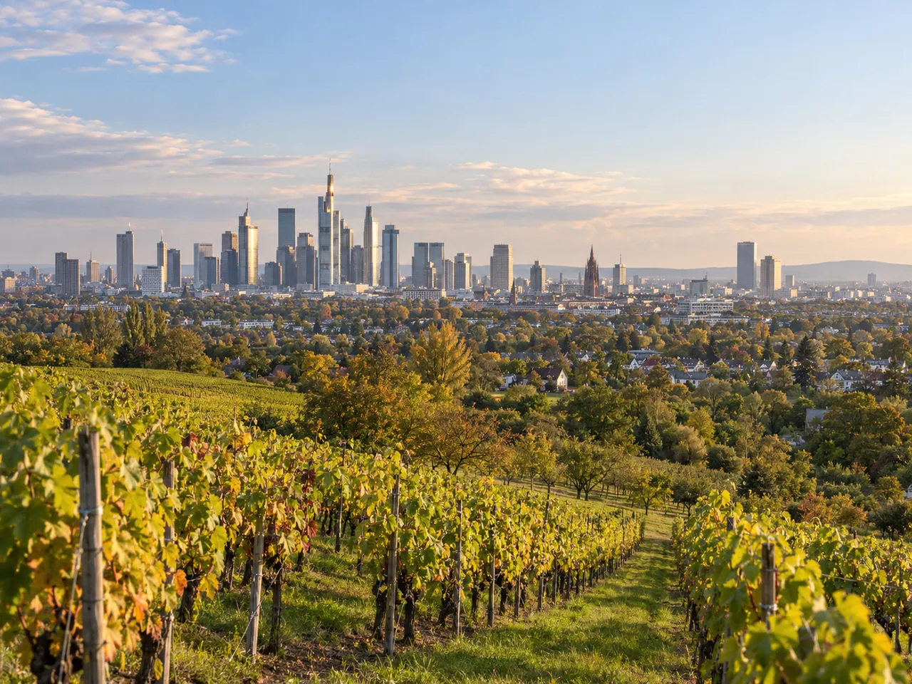 Illustration of Frankfurt skyline from the Lohrberg vineyard