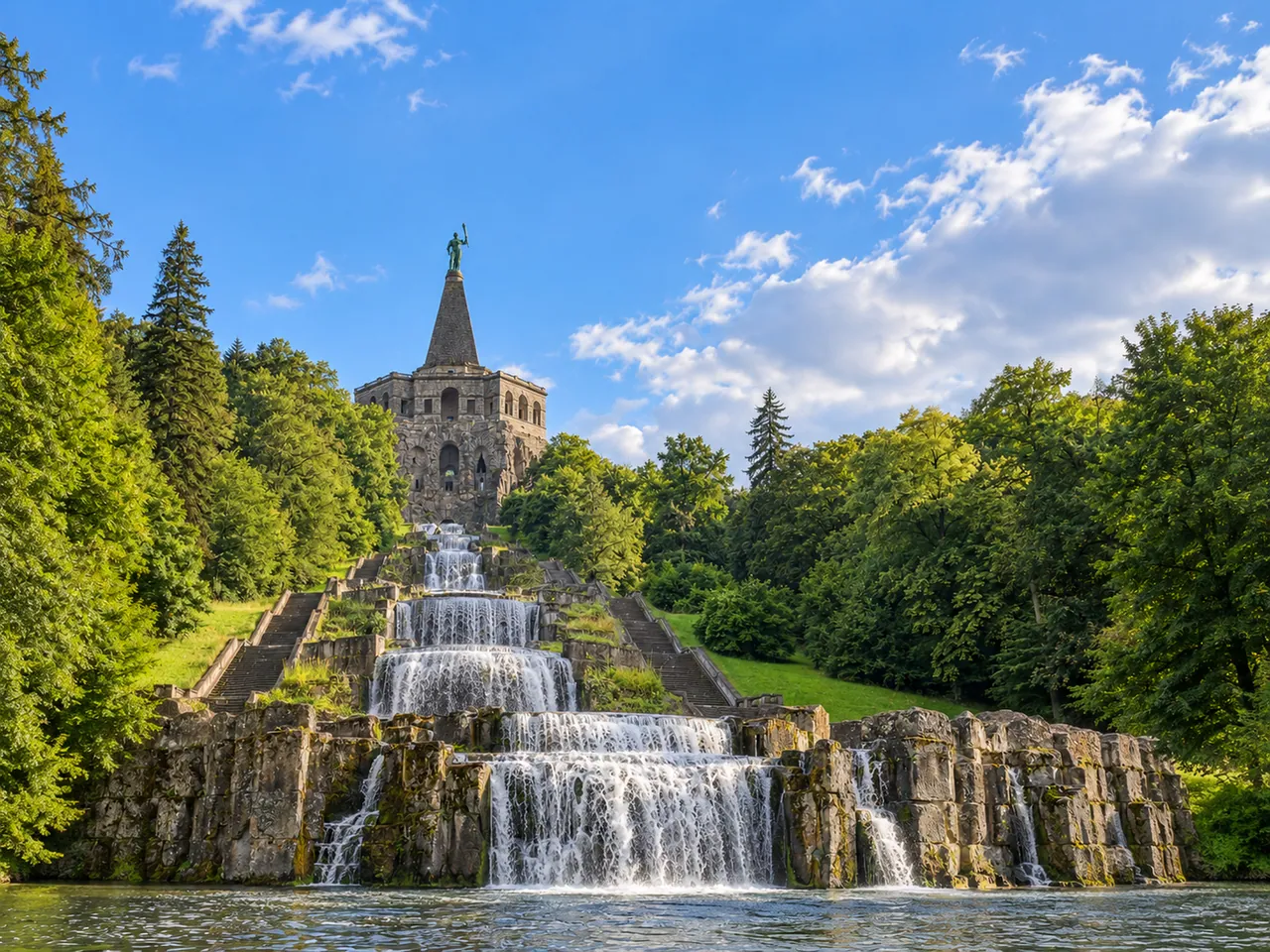 Illustration of Bergpark Wilhelmshöhe cascades and Hercules Monument