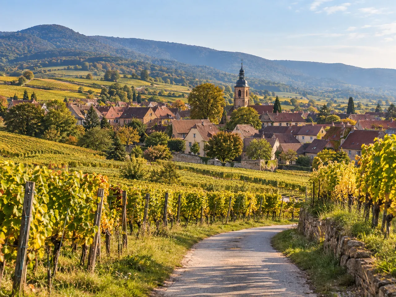 Illustration of Vineyard lane near Deidesheim beneath the Haardt