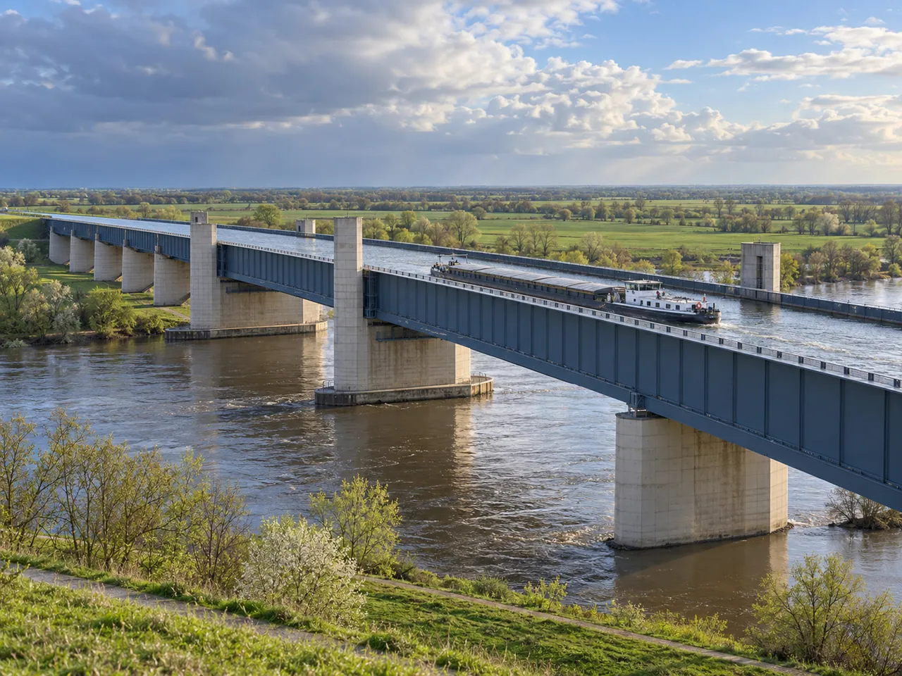 Illustration of Magdeburg Water Bridge over the Elbe
