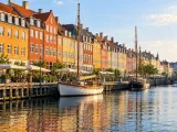 Illustration of Nyhavn canal at a quiet early-summer morning