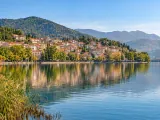 Illustration of Kastoria waterfront on Lake Orestiada