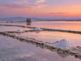 Illustration of Messolonghi salt pans and lagoon at twilight
