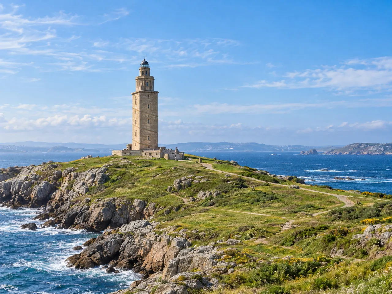 Illustration of Tower of Hercules coastal headland, A Coruña