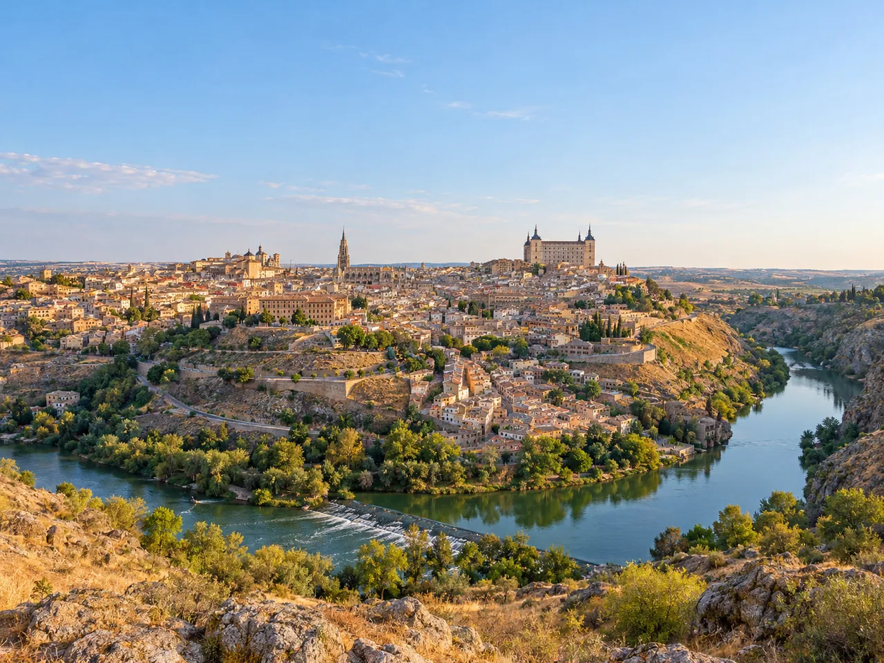 Illustration of Toledo skyline and the Tagus river bend