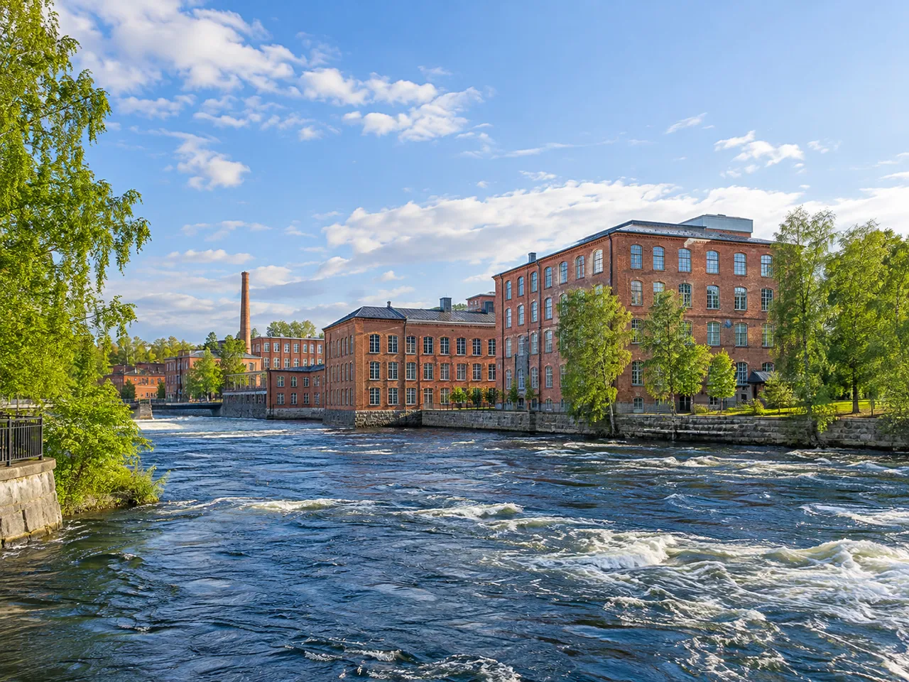 Illustration of Tammerkoski industrial waterfront in Tampere