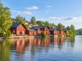 Illustration of Red riverside warehouses in Old Porvoo