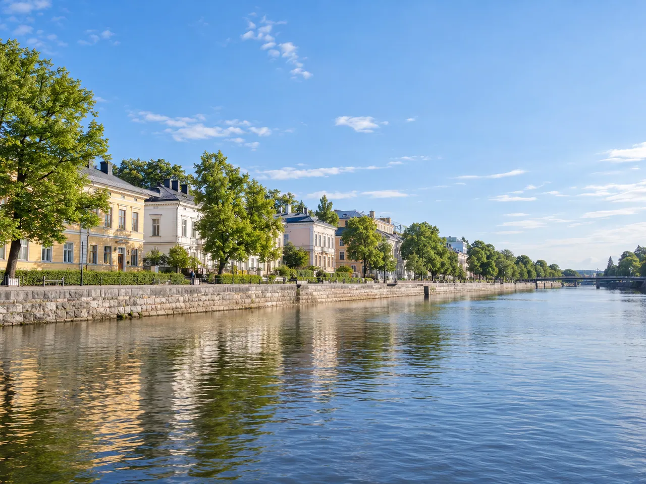 Illustration of Leafy Aura River waterfront in Turku