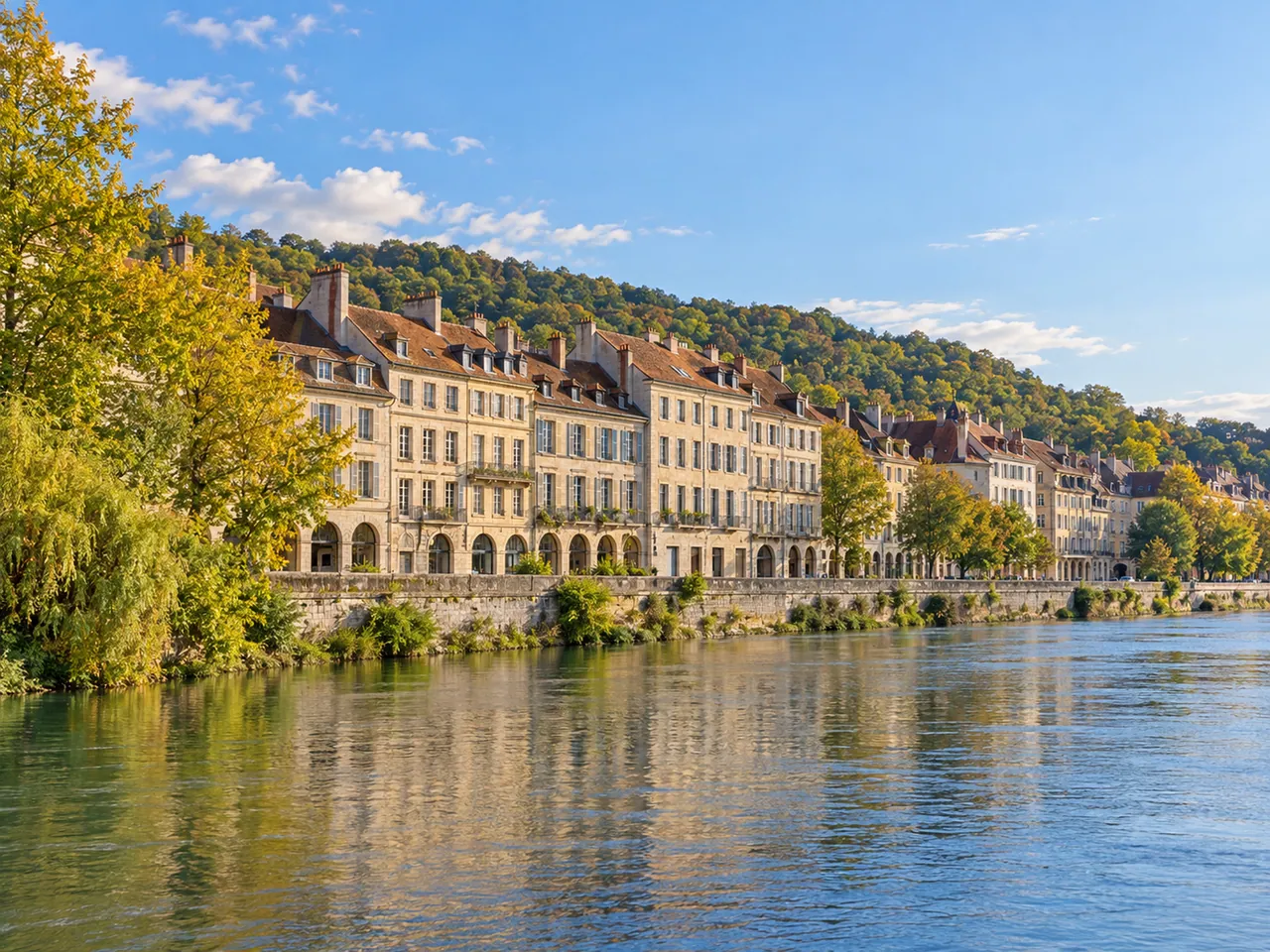 Illustration of Historic Doubs waterfront in Besançon