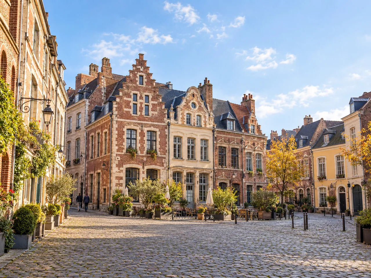 Illustration of Cobbled streets and Flemish facades in Vieux-Lille