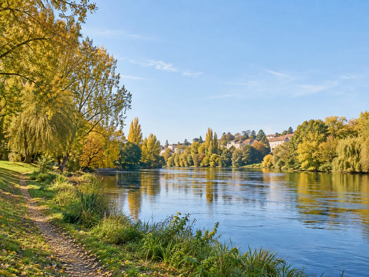 Illustration of Autumn Vienne riverbank in Limoges