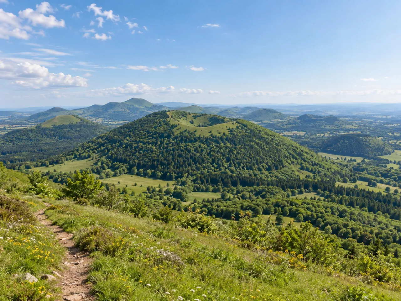 Illustration of Volcanic hills of the Chaîne des Puys near Clermont-Ferrand