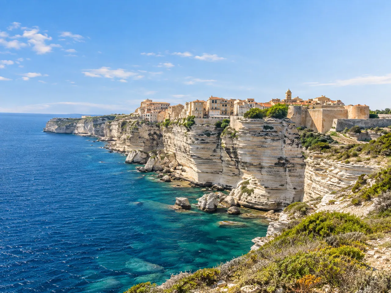 Illustration of Bonifacio clifftop old town and limestone coast