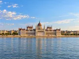 Illustration of Hungarian Parliament across the Danube