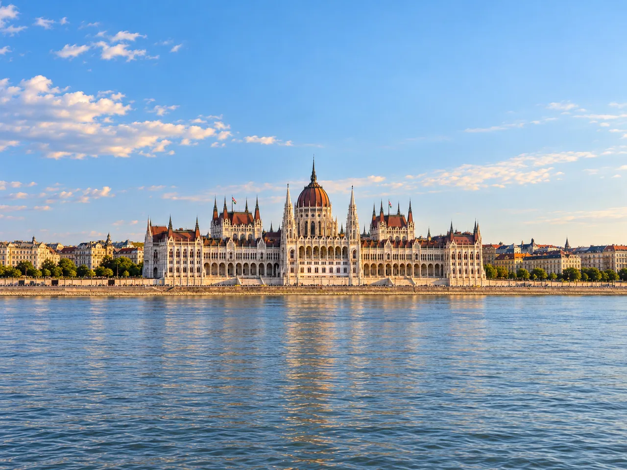 Illustration of Hungarian Parliament across the Danube