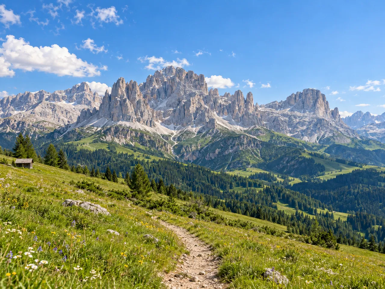 Illustration of Val Gardena Dolomite meadow landscape