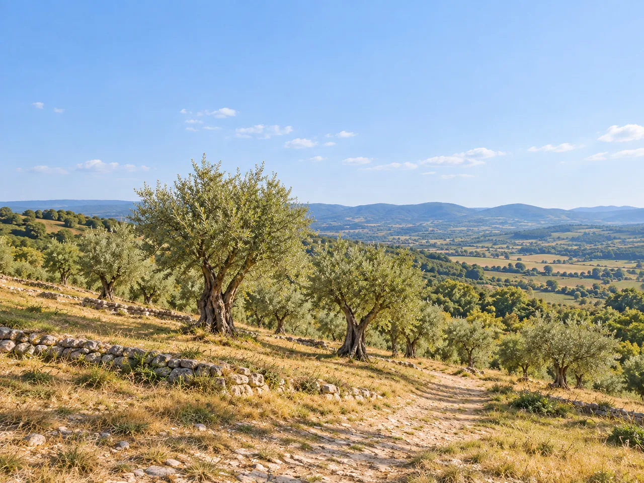 Illustration of Representative olive-growing slopes around Assisi, facing the Umbrian valley