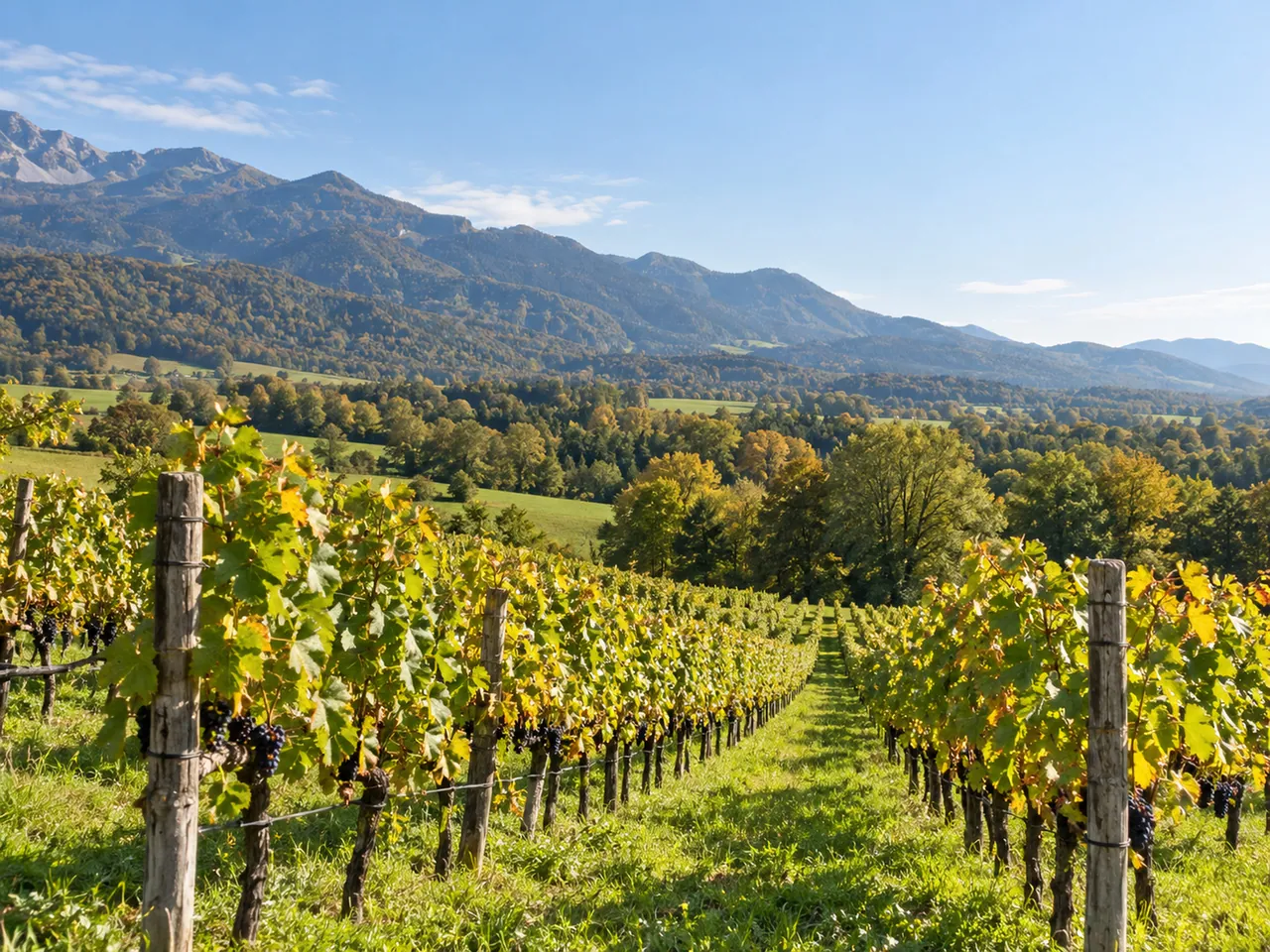 Illustration of Representative Vaduz vineyard landscape, facing away from castle and river
