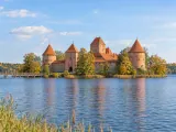 Illustration of Trakai Island Castle across Lake Galvė