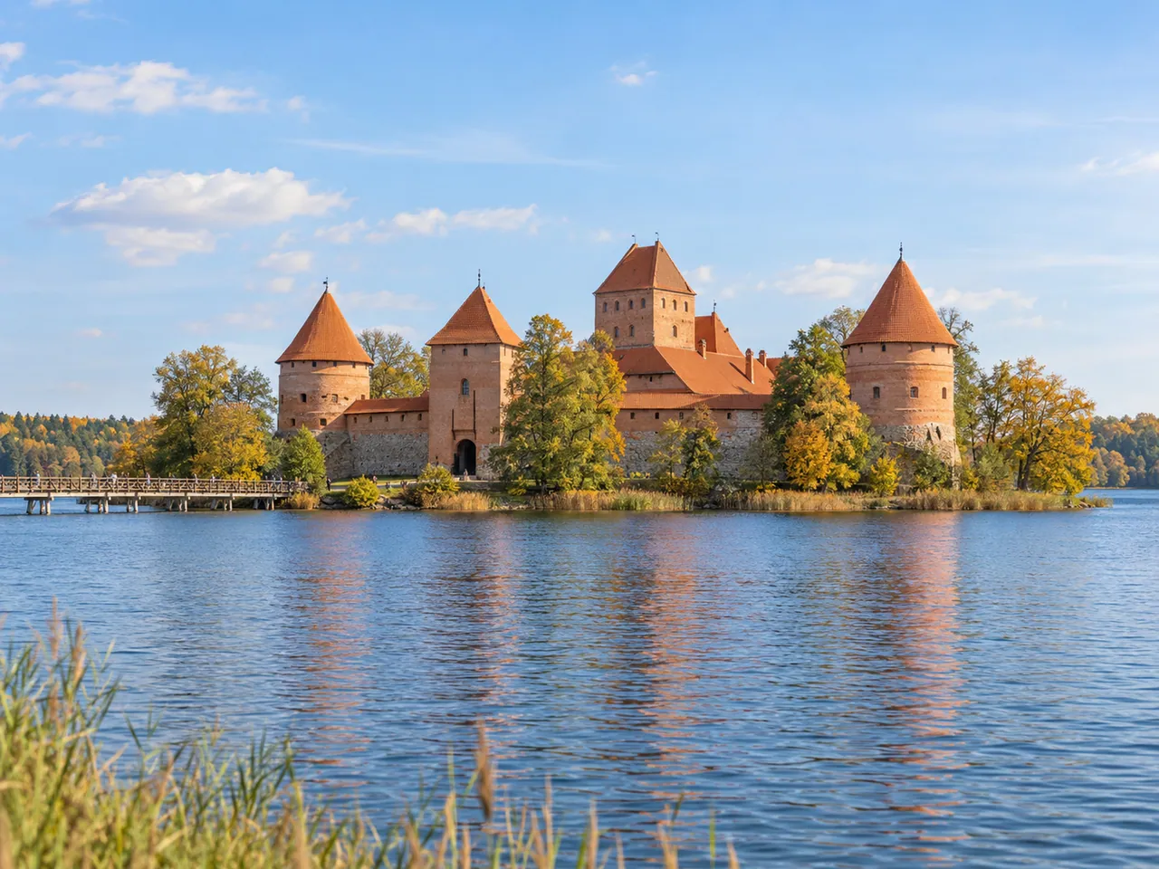 Illustration of Trakai Island Castle across Lake Galvė