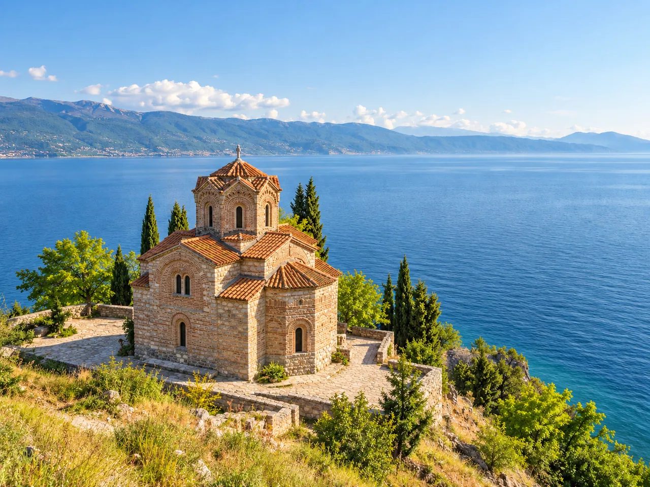Illustration of Church of St John at Kaneo above Lake Ohrid