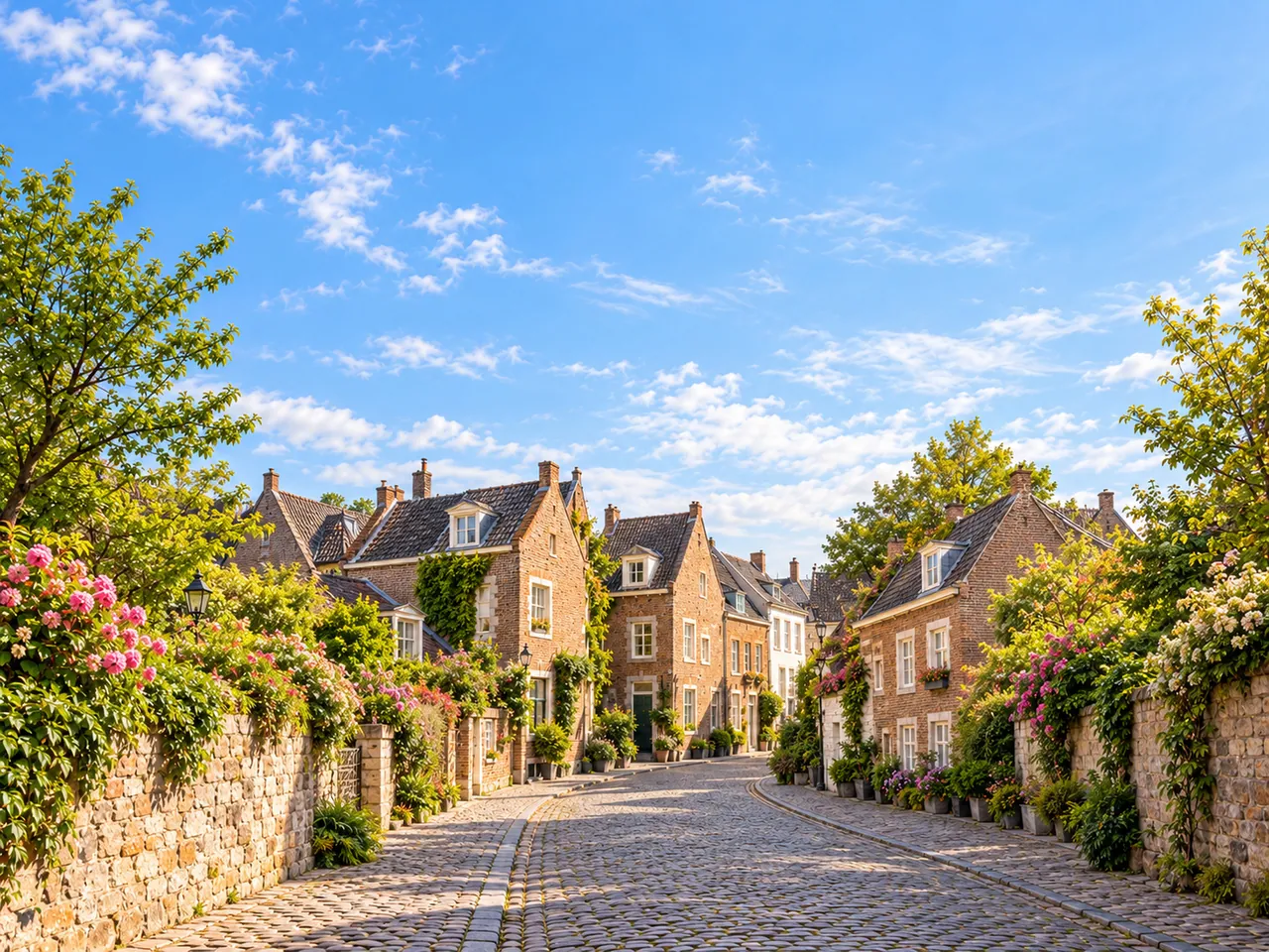 Illustration of A cobbled lane in Maastricht's Jeker quarter