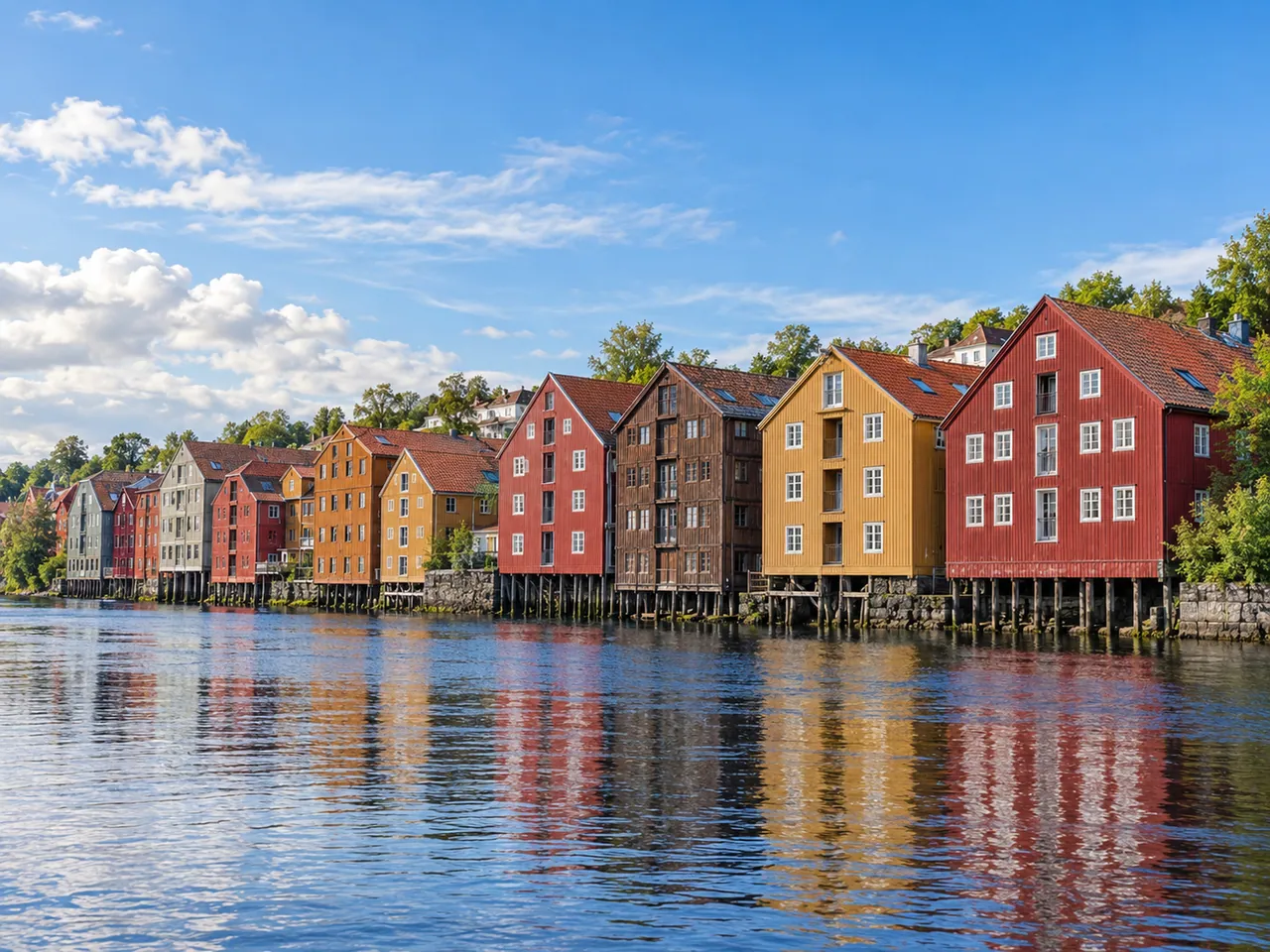 Illustration of Representative Nidelva warehouse waterfront in Trondheim