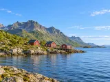 Illustration of Red fishing cabins on the Lofoten coast