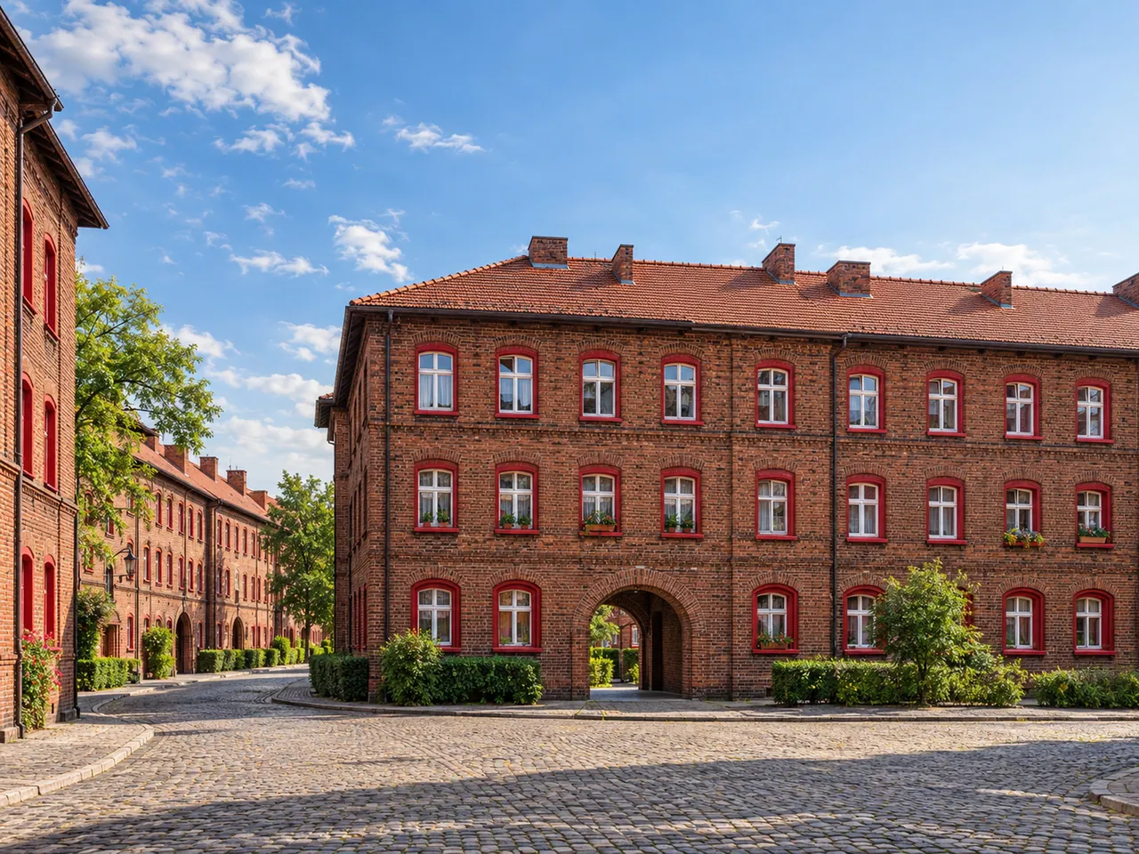 Illustration of Katowice Nikiszowiec brick workers’ quarter