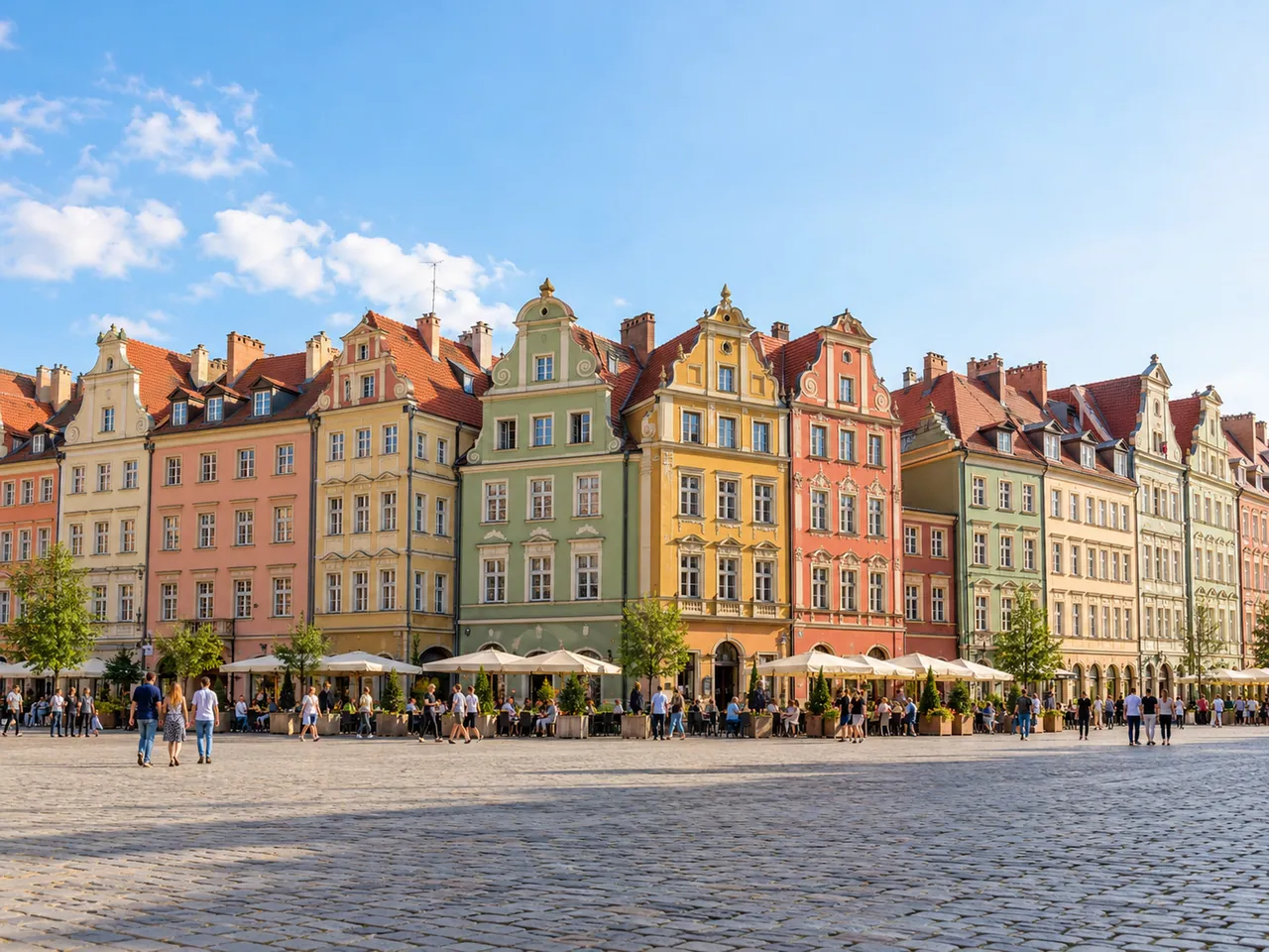 Illustration of Wrocław Rynek ornate townhouses