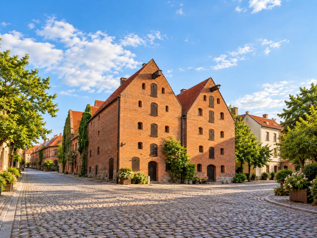 Illustration of Toruń Old Town brick granary street