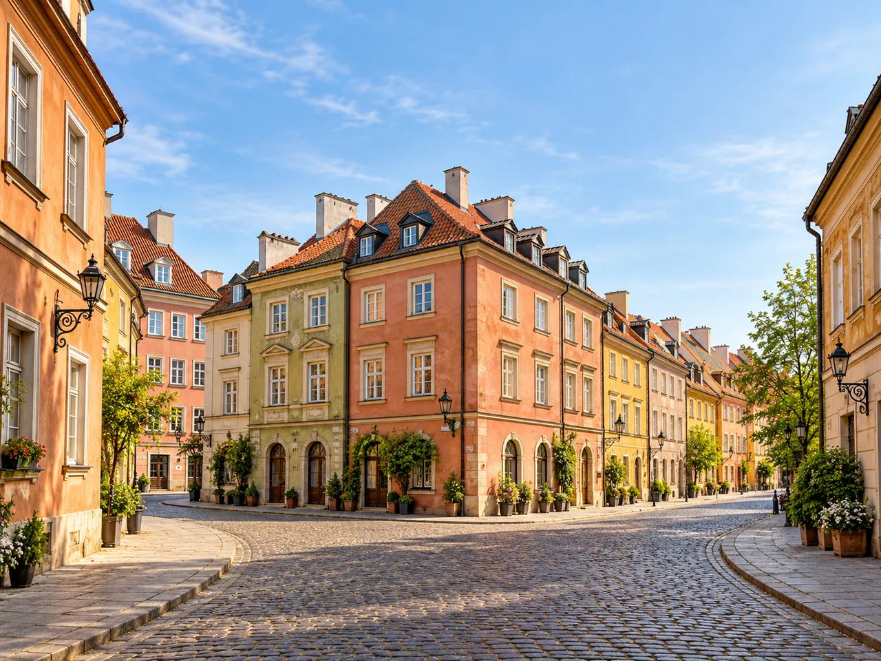 Illustration of Warsaw Old Town plaster-house lane