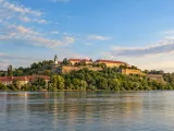 Illustration of Representative Petrovaradin fortress riverside panorama at Novi Sad