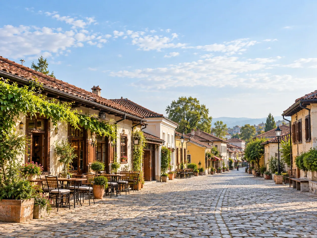 Illustration of Representative traditional cafe street architecture in Niš